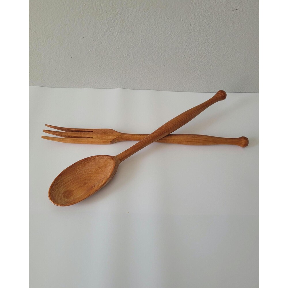 Vintage MCM Wooden Salad Servers Fork and Spoon